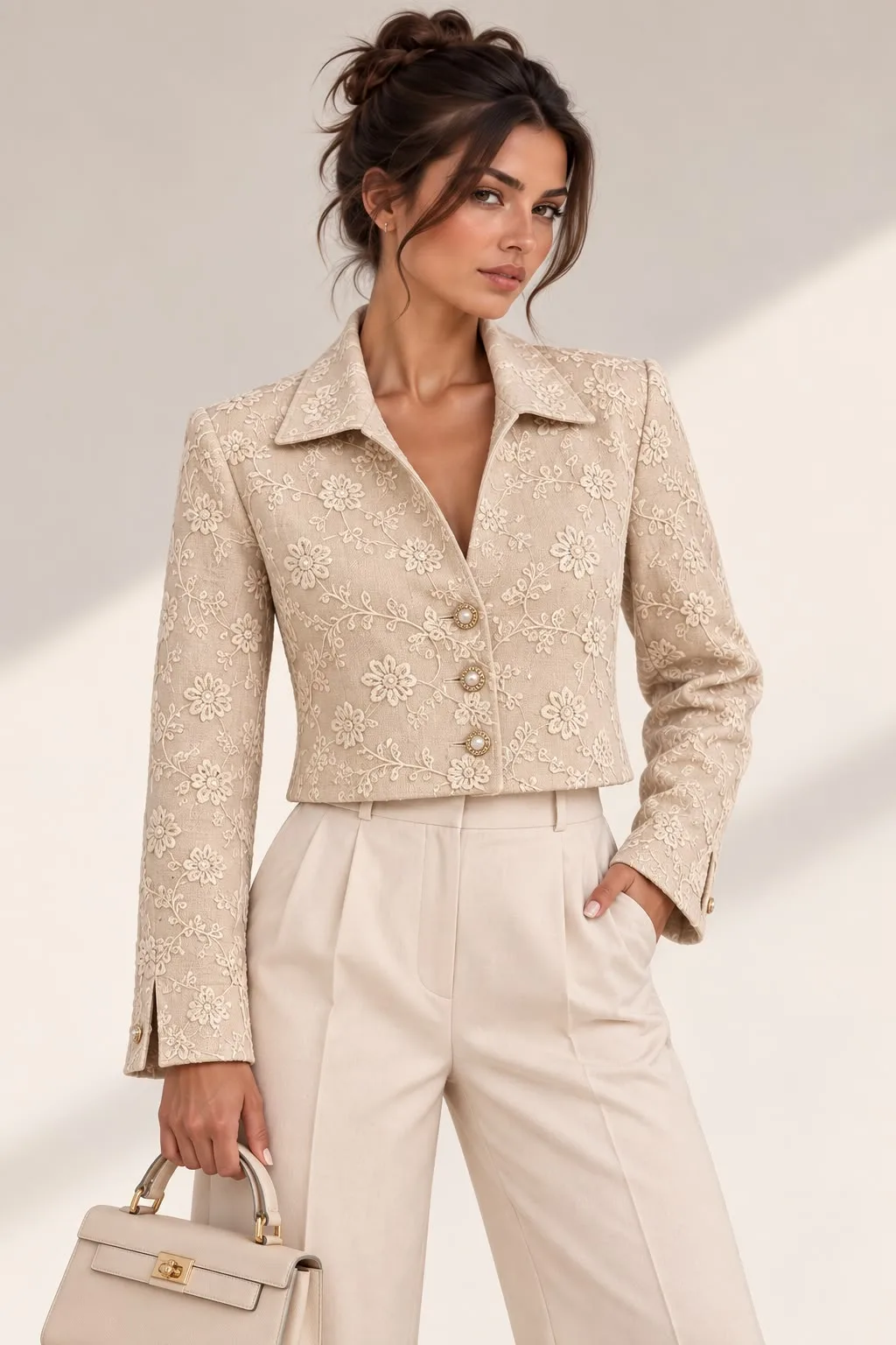 Embroidered Floral Crop Shirt