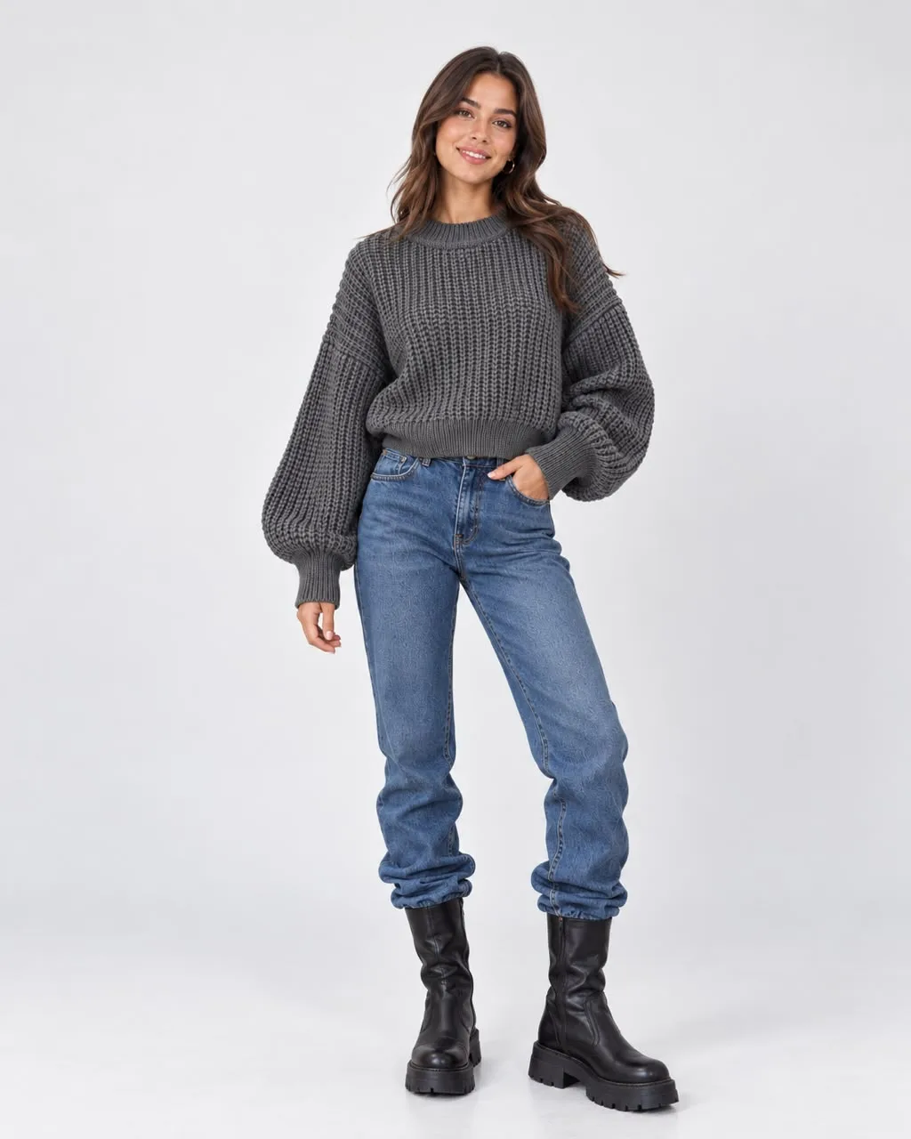 Chunky Round-Neck Wool Knit Sweater