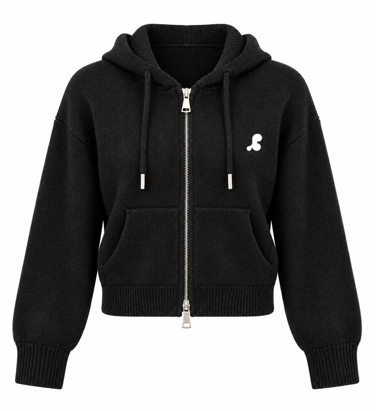 Double-Zip Hooded Knit Cardigan