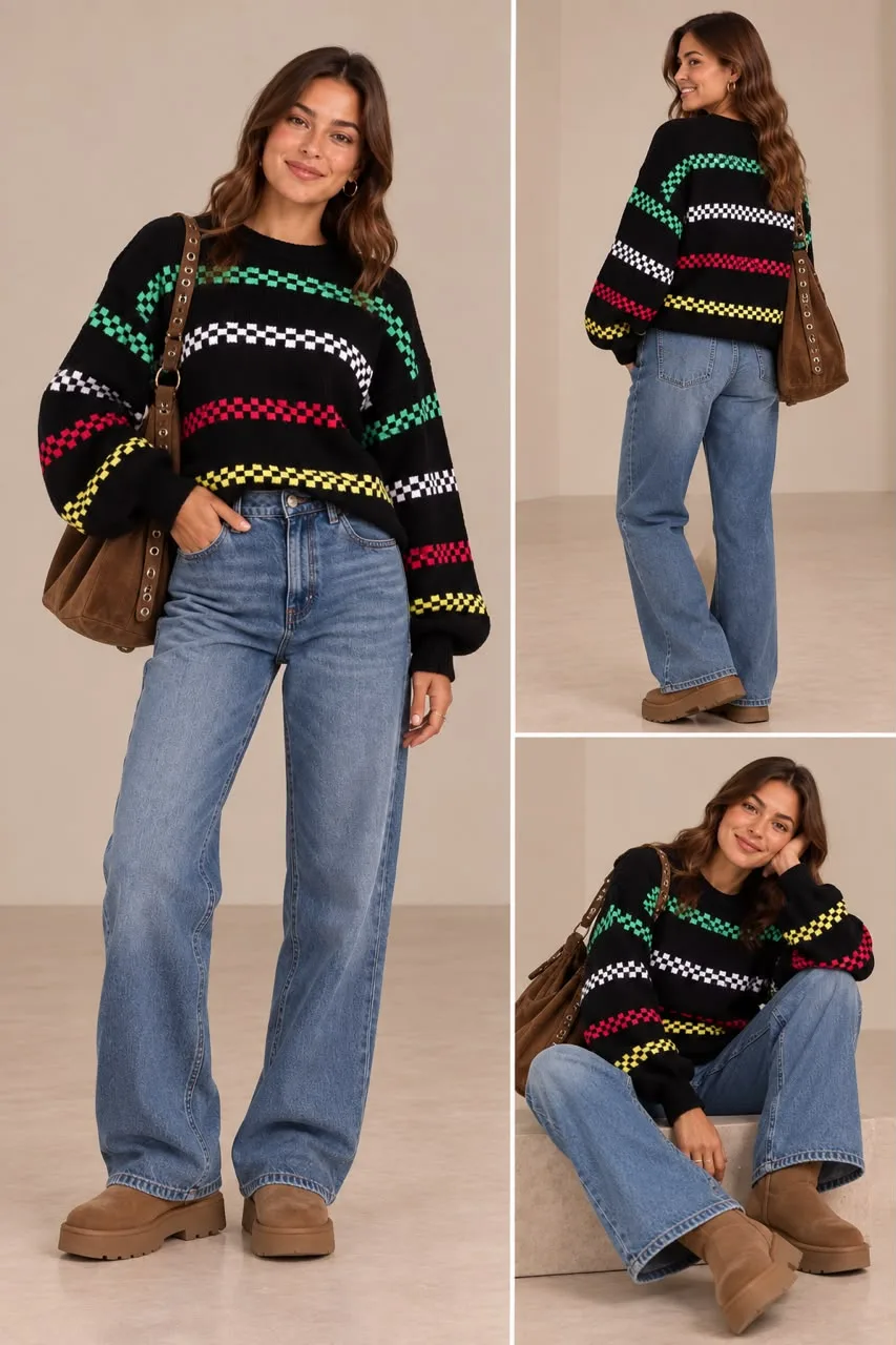 Multicolor Stitch Knit Sweater