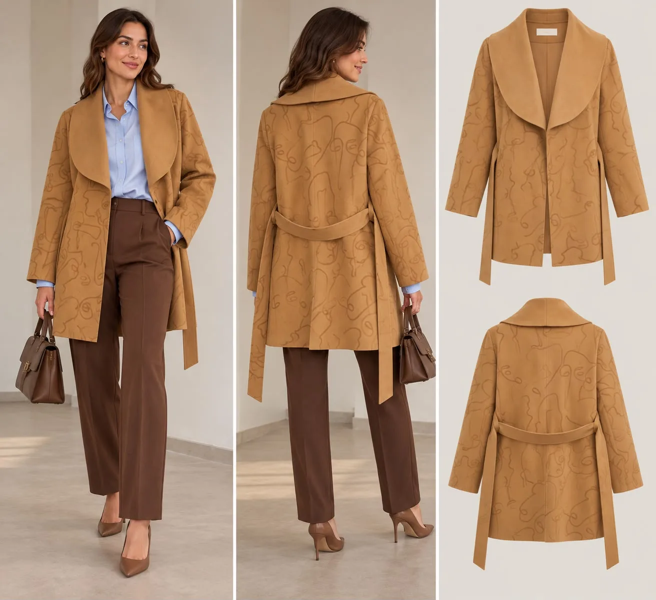 Felt Wrap Coat with Wide Collar