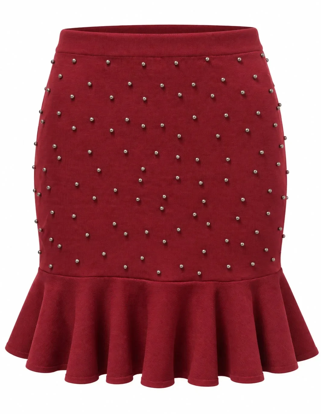 Metallic Stud Wool Ruffle Skirt