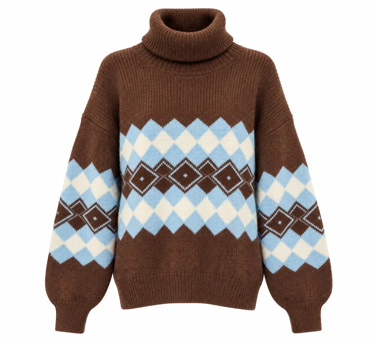 Argyle Turtleneck Knit Sweater