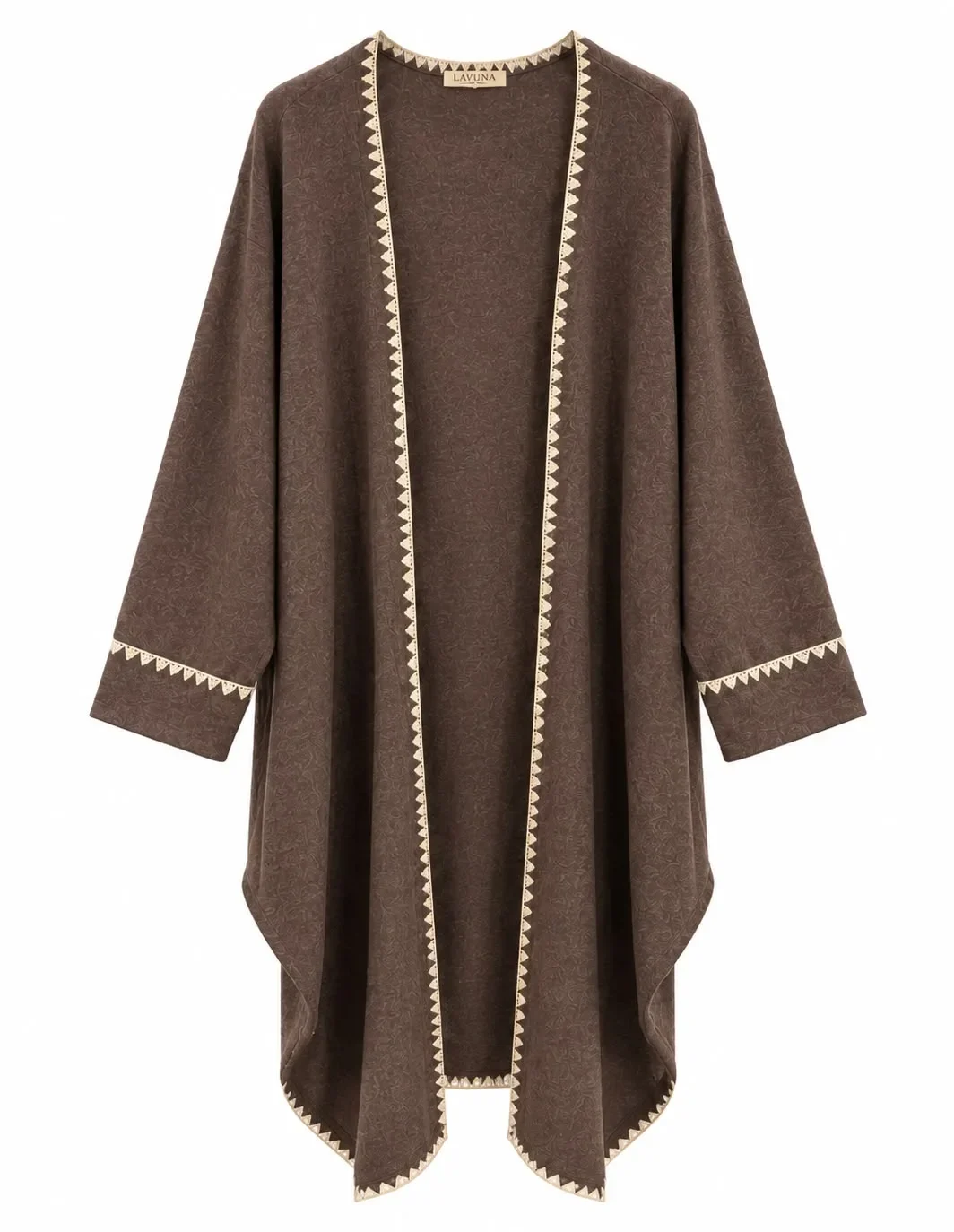 Wool Open Cardigan with Contrast Trim