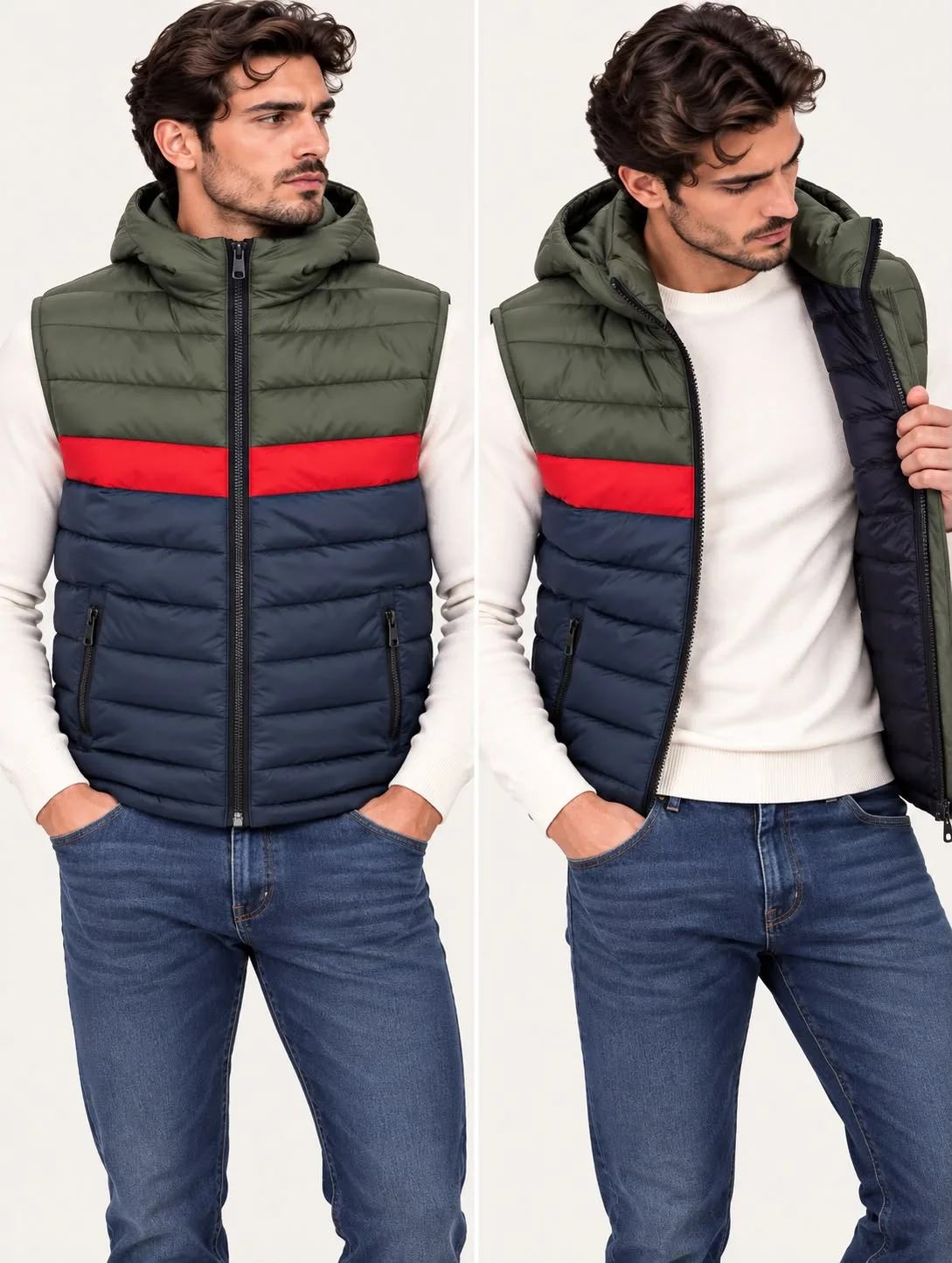 Block Hooded Puffer Vest