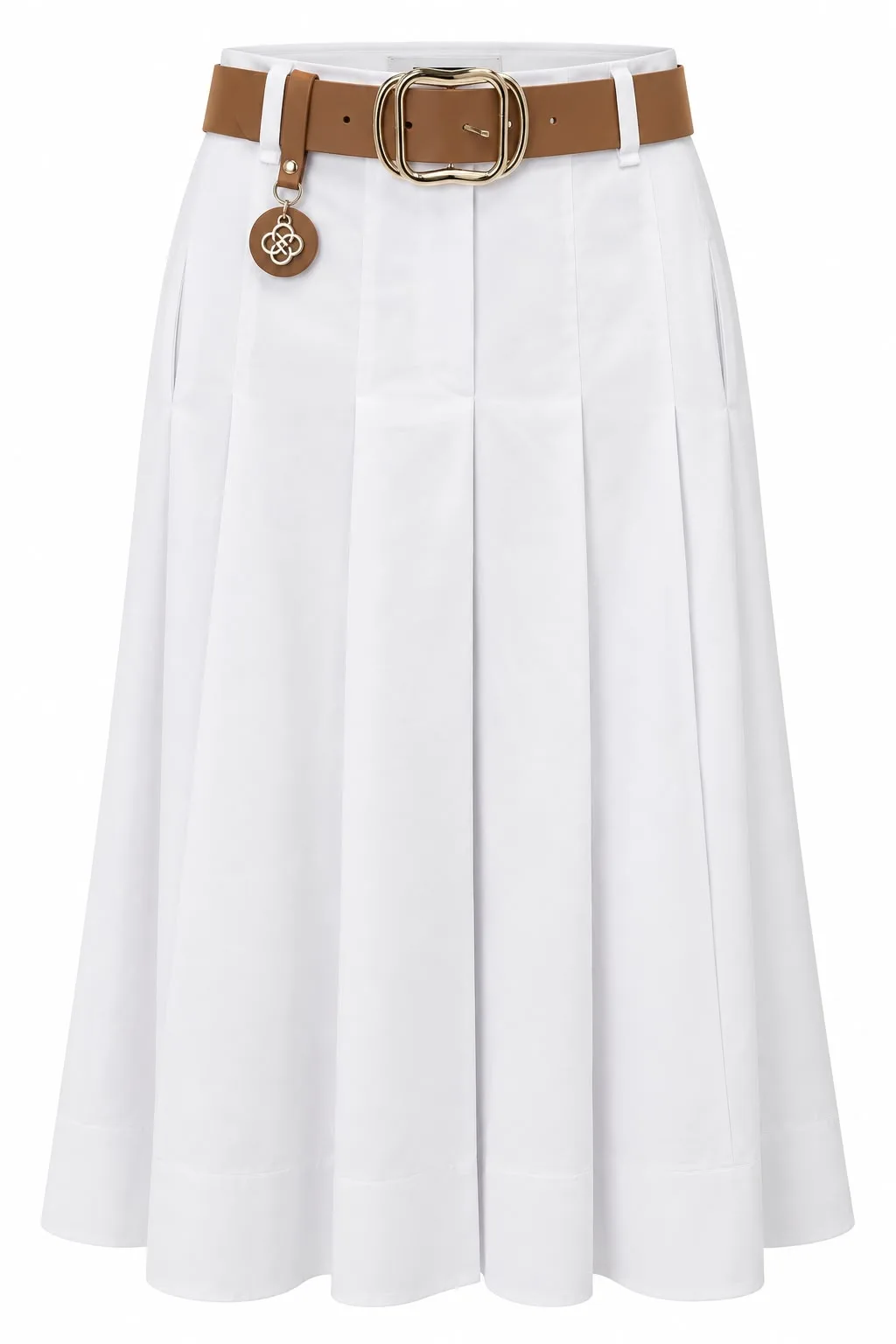 Belted Pleated Front Midi Skirt