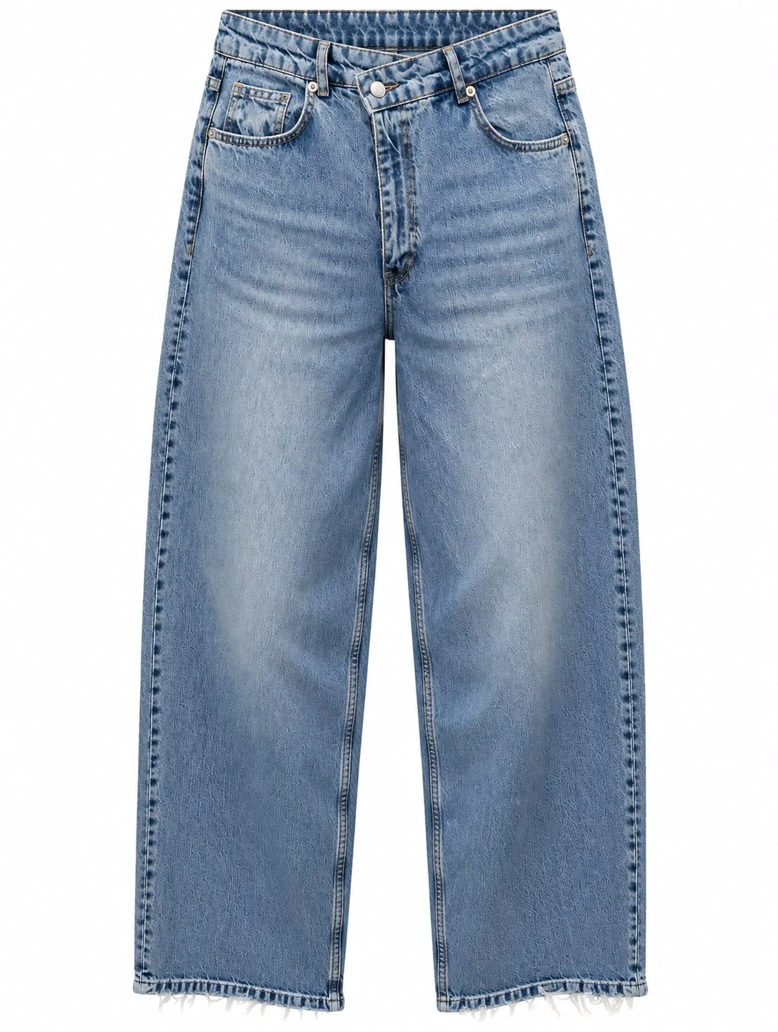 Asymmetrical Closure Wide Leg Jeans