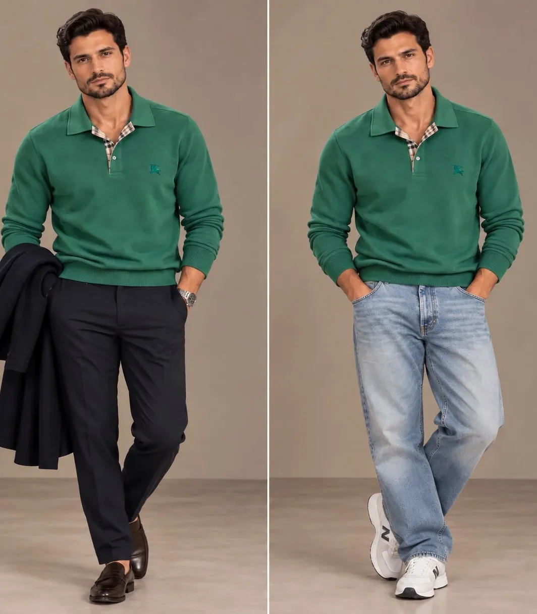 Long Sleeve Polo Sweatshirt