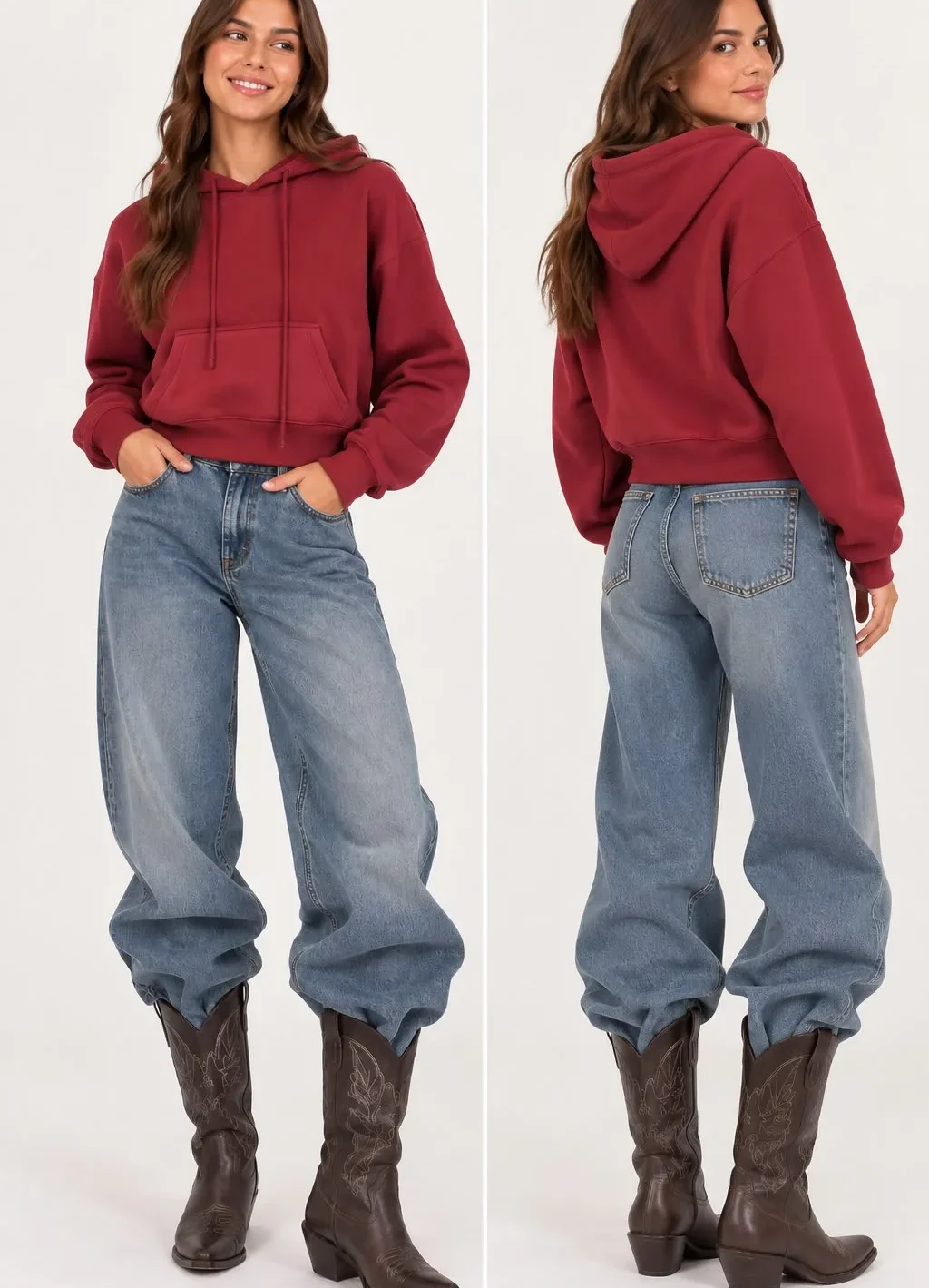 Cropped Fleece Pullover Hoodie