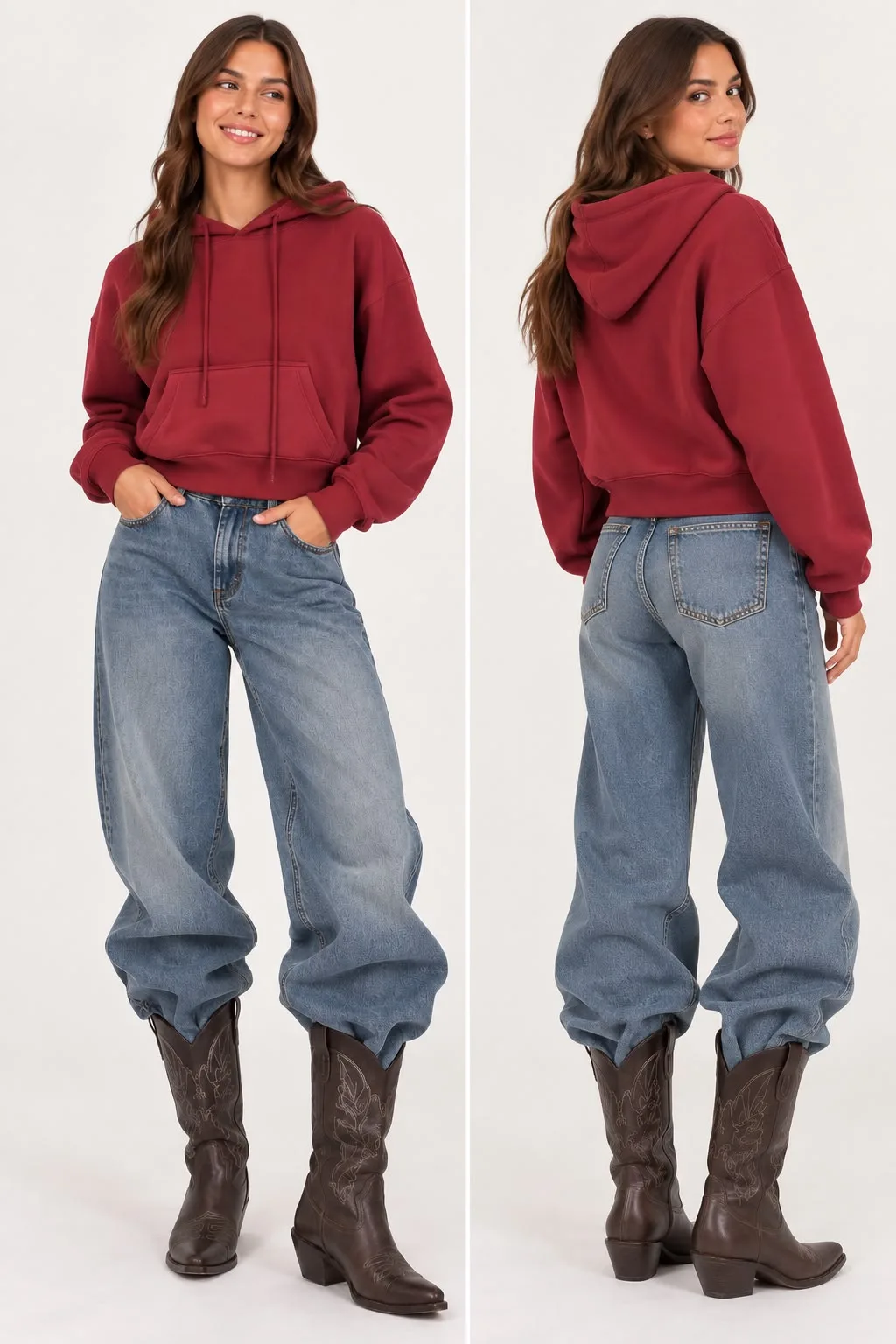Cropped Fleece Pullover Hoodie