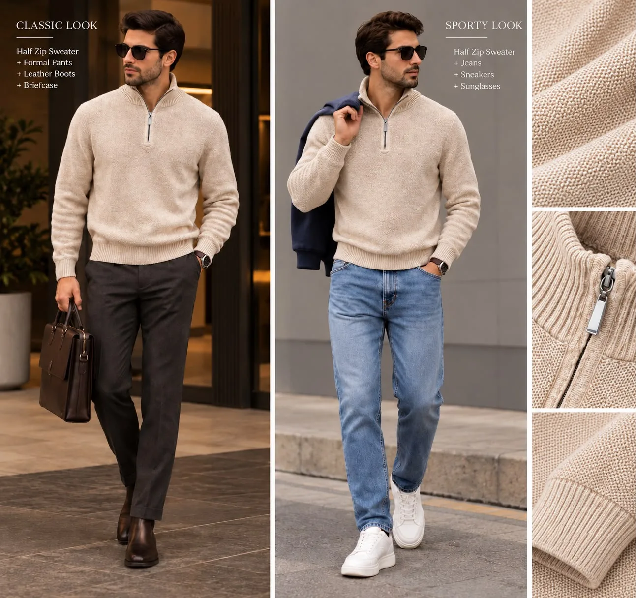 Textured Half-Zip Knit Sweater