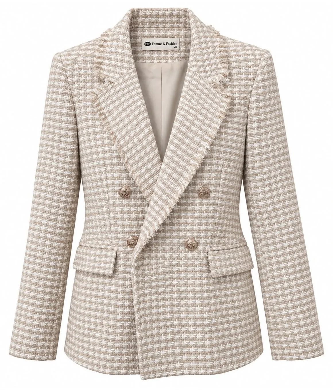 Fringed Tweed Double-Breasted Blazer