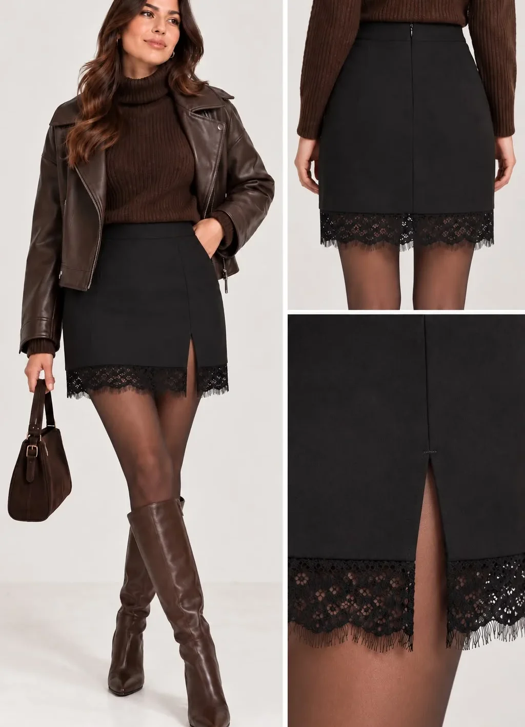Lace Hem Slit Mini Skirt